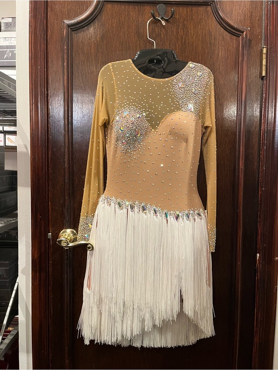Custom Dresses & Skirts - Tan Long-Sleeve Fringe Dance Dress with Crystal Accents